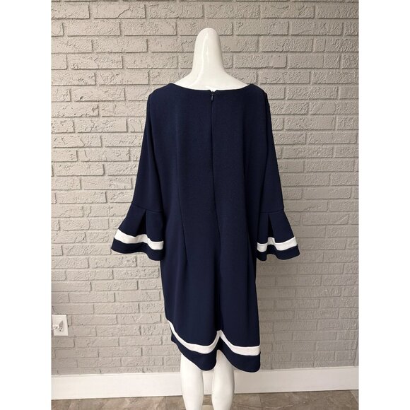 R&M Women Navy Inverted Pleat 3/4 Length Sleeve Sheath Dress Size 18 - Picture 3 of 9